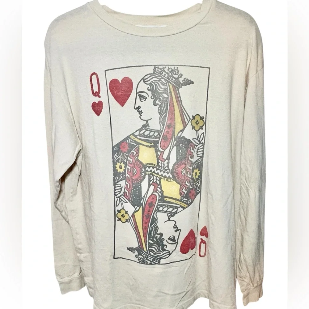 NWOT Daydreamer Free People Queen of Hearts Graphic Long Sleeve Tee L - Picture 6 of 6